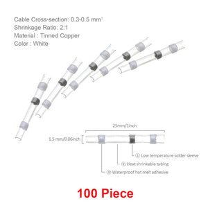 100PCS Waterproof Tin Solder Seal Electrical Connectors Heat Shrink Butt Connectors Waterproof Wire Connectors   AWG 26 to10